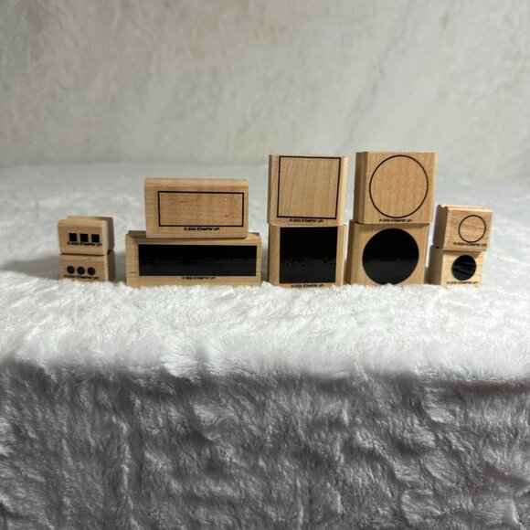 Stampin Up! 2003 Wood-Mounted Rubber Stamps - Set of 7 Simple Shapes 10 Piece - Picture 2 of 8